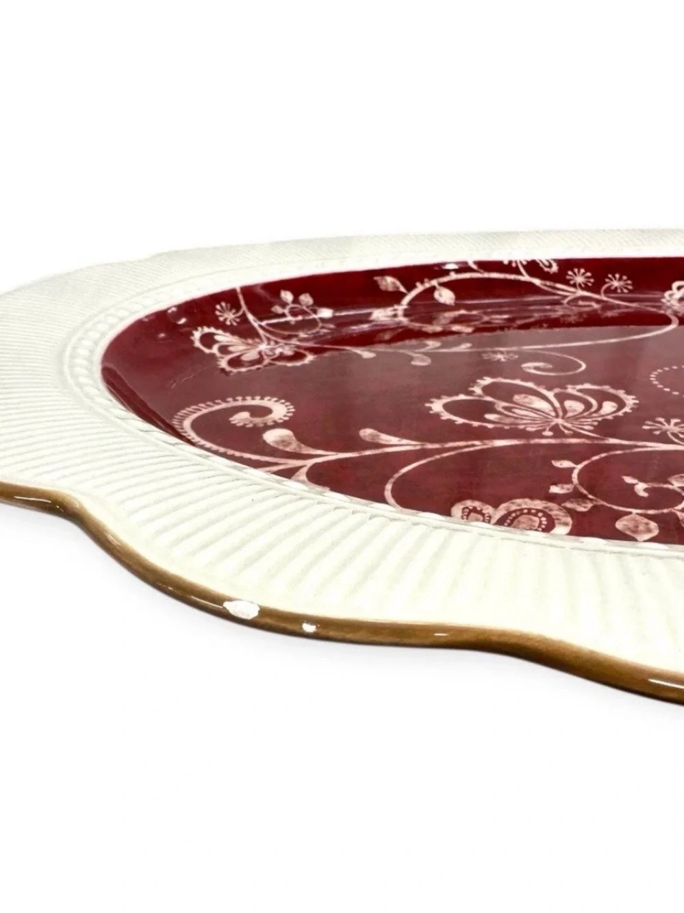 Pier 1 Imports Maribeth 18” Oval Serving Platter Burgundy Cream Ironstone